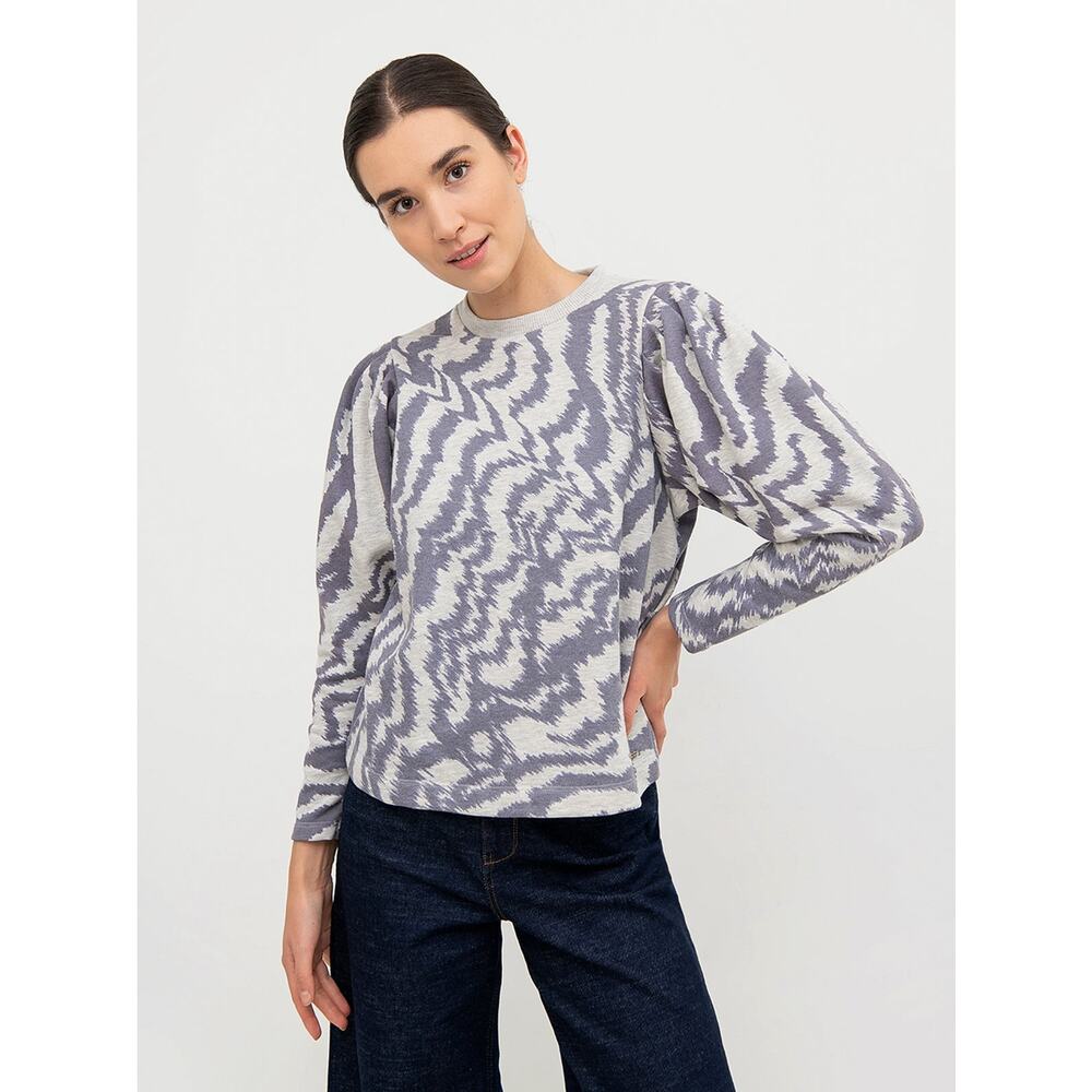 Ted Baker Sweatshirt Satrice Zebra Long Sleeve Crew Neck Jersey Gray/White Sz 0